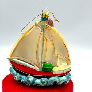 Glass Sailboat Christmas tree ornament holiday home decorating